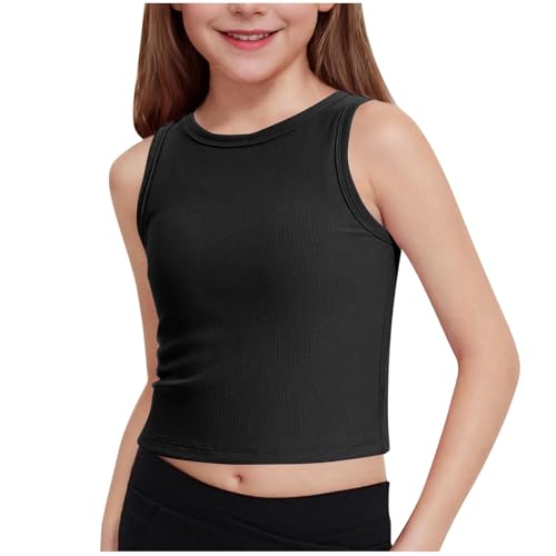 AYSDSKI Kurz Unterhemd Mädchen Einfarbig Ärmellos Oberteile O-Ausschnitt Basic Bluse Skinny Passform Tank Top Kinder T-Shirt Sommer Lässige Blusentop Sportshirt 5-15 Jahre von AYSDSKI