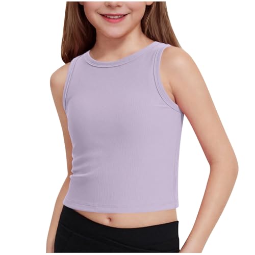 AYSDSKI Kurz Unterhemd Mädchen Einfarbig Ärmellos Oberteile O-Ausschnitt Basic Bluse Skinny Passform Tank Top Kinder T-Shirt Sommer Lässige Blusentop Sportshirt 5-15 Jahre von AYSDSKI