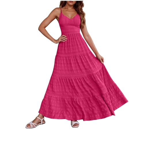 AYSDSKI Lang Trägerkleid Damen V-Ausschnitt Kleider Rückenfreies Sommerkleid Ärmellos Maxikleid Kleid mit Schmetterlingsbänder auf der Rückseite Sommer Strandkleid Falten Dress von AYSDSKI