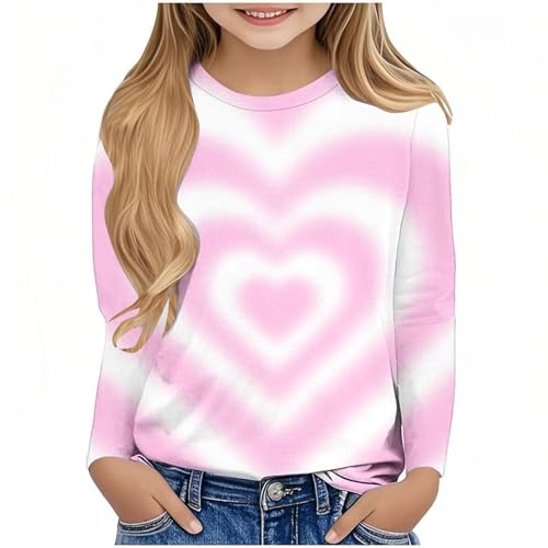 AYSDSKI Langarmshirt Mädchen Valentinstag Pullover 3D Herzmuster-Druck Blusentop Kinder Farbverlauf Tops Modische Rundhal Bluse Klassische Passform Frühjahr Autumn Oberteile Sportshirt für 3-14 Jahre von AYSDSKI