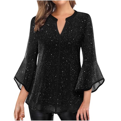 AYSDSKI Personalisierte Geschenke Festliches Outfit Damen Glitzer Oberteile Glitzer Bluse Festliche Oberteile Party Outfit Glamour Pailletten Oberteil Glitter Top Glitzer Top Festlich Disco Outfit von AYSDSKI