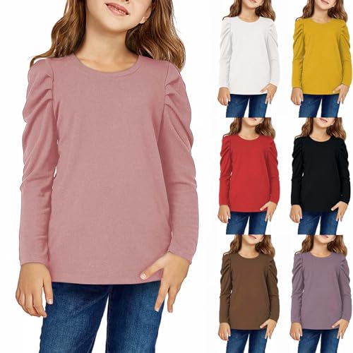 AYSDSKI Strickpullover Mädchen Rundhals Langarmshirt Einfarbig Pullover Plissierte Lange Ärmel T-Shirts für Kinder und Teenager Lässig Warm Strickpulli Casual Oberteile 3-14 Jahre von AYSDSKI