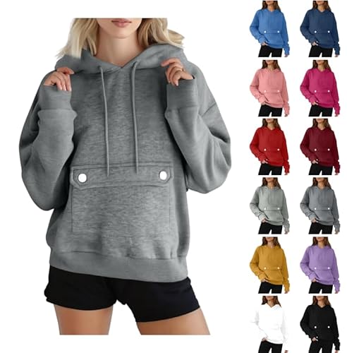 AYSDSKI Sweatshirt Damen mit Kapuze Einfarbig Kapuzenpullover Autumn Winter Kapuzenpulli Klassische Passform Hoodie mit Taschen Lässige Langarm Oberteile Sportshirt S-3XL von AYSDSKI