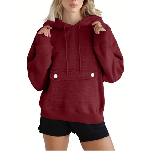 AYSDSKI Sweatshirt Damen mit Kapuze Einfarbig Kapuzenpullover Autumn Winter Kapuzenpulli Klassische Passform Hoodie mit Taschen Lässige Langarm Oberteile Sportshirt S-3XL von AYSDSKI
