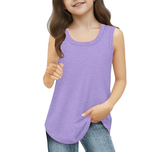 AYSDSKI Unterhemd Mädchen Einfarbig Ärmellos Bluse Eckiger Ausschnitt Tank Top Lässige Tanktop Sommer Pullover Blusentop Kinder Oberteile 3-14 Jahre Sportshirt von AYSDSKI