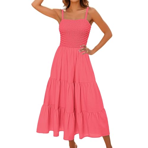 AYSDSKI Warehouse Deals Angebote B Ware Sommerkleid Damen Lang Hohe Taille Kleid Einfarbig Trägerkleid Ärmellos Maxikleid Falten Kleider Sommer Tunikakleid Elegant Dress von AYSDSKI
