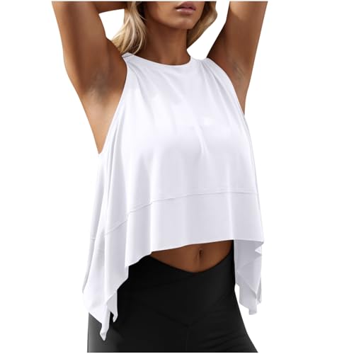 AYSDSKI Yoga Unterhemd Damen Kurz Crop Tops Tank Top Lockere Ärmellos Bluse mit Seitenschlitz Einfarbig O-Ausschnitt Pullover Frühjahr Sommer Tanktop Trendy Laufshirt für Gym Sportshirt von AYSDSKI