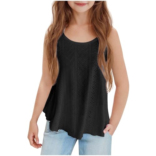 Angebote des Tages Heute Blitzangebote Camisole Mädchen Sommer Einfarbig Spaghettiträger Trägershirt Eyelet Ärmellos Bluse Lässige Unterhemd Kinder Atmungsaktiv Cami Top Strandshirt 5-15 Jahre von AYSDSKI