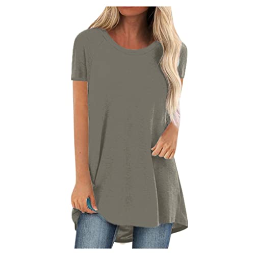 Angebote des tages heute Kurzarm Longshirt Damen Oversize Long Pullover Rundhal Langarmshirt Lässige Basic Longsleeve Einfarbig Longtops Oberteile Vintage Langarm Bluse Frühjahr Sommer Longpullover von AYSDSKI