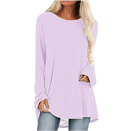 Angebote des tages heute blitzangebote Longshirt Damen Oversize Long Pullover O-Ausschnitt Langarmshirt Longsleeve Einfarbig Longtops Oberteile Vintage Langarm Tops Frühjahr Sommer Longpullover von AYSDSKI