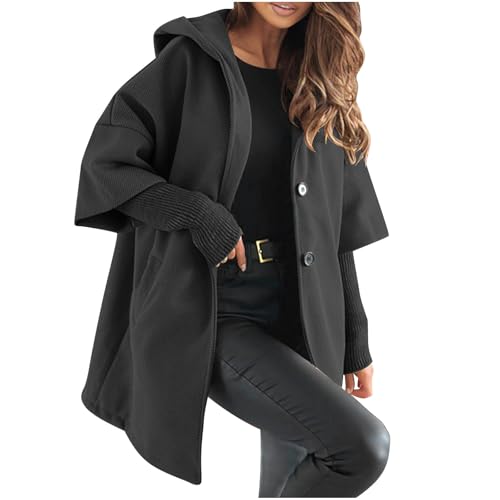 Black Friday Deals Angebote Übergangsjacke Damen Trenchcoat Einfarbig Kapuzenjacke Baggy Passform College Mantel Patchwork Wollmantel Black Friday Angebote 2024 Elegant Autumn Winter Strickjacke von AYSDSKI