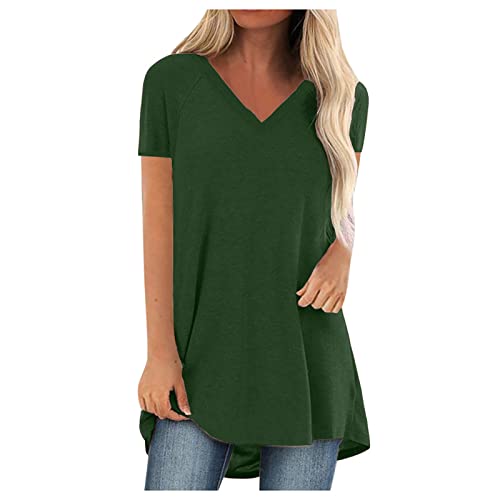 Blitzangebote des tages Kurzarm Longshirt Damen Oversize Long Pullover Rundhal Langarmshirt Lässige Basic Longsleeve Einfarbig Longtops Oberteile Vintage Langarm Bluse Frühjahr Sommer Longpullover von AYSDSKI