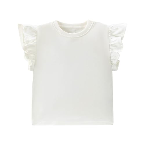 Frühlingsangebote Unterhemd Mädchen Einfarbig T-Shirt Kawaii Fliegende Ärmel Oberteile Kinder O-Ausschnitt Basic Bluse Bequem Baumwolle Tops Sommer Ärmellos Pullover Sportshirt 2-15 Jahre von AYSDSKI