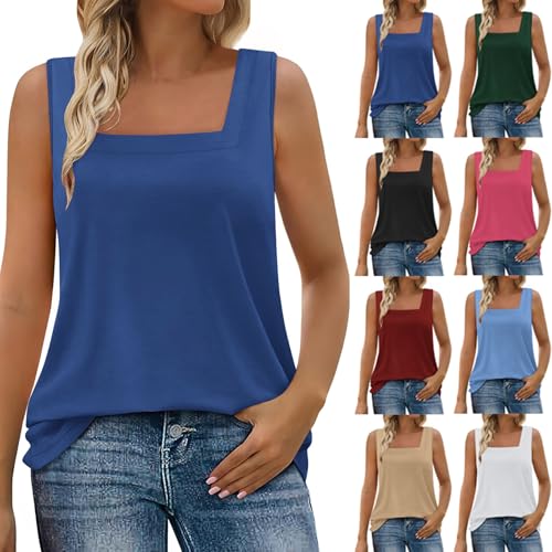 Geschenke für Frauen Unterhemden Damen Einfarbig Unterziehshirt Tank Top mit Quadratischem Ausschnitt Lockere Camisole Lässige Tanktop Frühjahr Sommer Ärmellos Basic Bluse Teenager Mädchen Oberteile von AYSDSKI