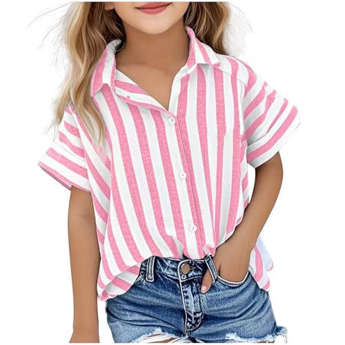Kurzarm Bluse Mädchen Musselin Oberteile Revers Button-Down Sommerbluse Kinder Streifen Bluseshirt Atmungsaktiv Blusentop Baggy Passform Tops Frühjahr Sommer Kurzarmbluse Strandshirt 5-15 Jahre Kurzarm Bluse Mädchen Musselin Oberteile Revers Button-Down Sommerbluse Kinder Streifen Bluseshirt Atmungsaktiv Blusentop Baggy Passform Tops Frühjahr Sommer Kurzarmbluse Strandshirt 5-15 Jahre von AYSDSKI