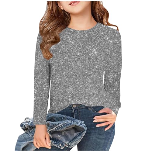 Langarmshirt Mädchen Pailletten Bedruckt Pullover Kinder Rundhal Glitzershirt Einfarbig Longsleeve Frühjahr Sommer Bluseshirt Bequem Oberteile für Party Unisex Blusentop für 3-14 Jahre Sportshirt von AYSDSKI