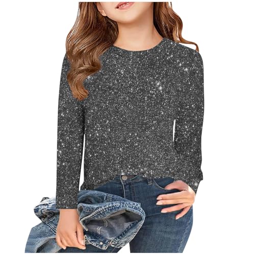 Langarmshirt Mädchen Pailletten Bedruckt Pullover Kinder Rundhal Glitzershirt Einfarbig Longsleeve Frühjahr Sommer Bluseshirt Bequem Oberteile für Party Unisex Blusentop für 3-14 Jahre Sportshirt von AYSDSKI