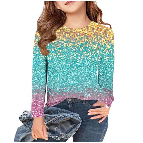 Last Minute Angebote von Amazon Heute Langarmshirt Mädchen Pailletten Bedruckt Pullover Kinder Rundhal Glitzershirt Einfarbig Longsleeve Frühjahr Sommer Bluseshirt Bequem Tops für Party Sportshirt von AYSDSKI