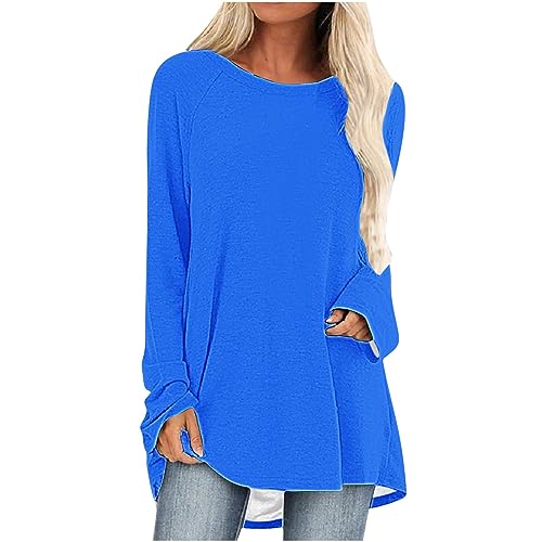 Longshirt Damen Oversize Long Pullover O-Ausschnitt Langarmshirt Lässige Basic Longsleeve Einfarbig Longtops Oberteile Vintage Langarm Bluse Shirt Frühjahr Sommer Longpullover Bequem Pulli Tops von AYSDSKI
