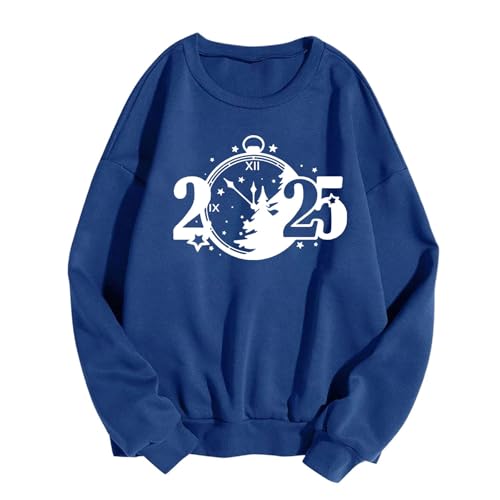 Personalisierte Geschenke Sweatshirt Damen ohne Kapuze 2025 Happy New Year Bedruckt Pullover Baggy Passform Sportshirt Langarm Rundhal Blusentop Autumn Winter Bluse Kawaii Teenager Mädchen Oberteile von AYSDSKI
