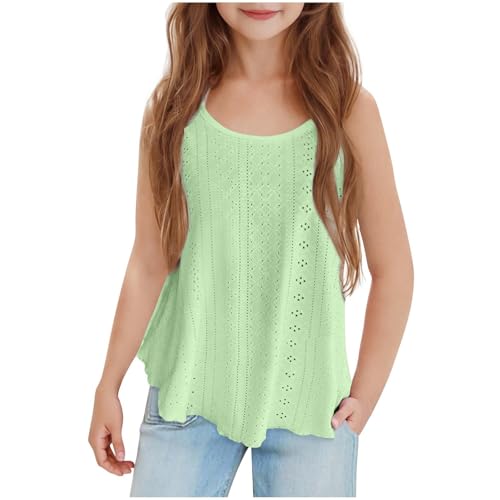 Tagesangebote Heute Camisole Mädchen Sommer Einfarbig Spaghettiträger Trägershirt Eyelet Ärmellos Bluse Lässige Unterhemd Kinder Atmungsaktiv Cami Top Lochstickerei Oberteile Strandshirt 5-15 Jahre von AYSDSKI