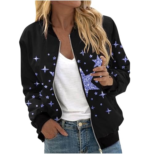 Übergangsjacke Damen Trendy Baseball-Kragen Jacken Glänzender Sternendruck College Mantel Langarm Reißverschluss Bomberjacke Frühjahr Sommer Freizeitjacke Teenager Mädchen Pilotenjacke Motorrad Jacke Übergangsjacke Damen Trendy Baseball-Kragen Jacken Glänzender Sternendruck College Mantel Langarm Reißverschluss Bomberjacke Frühjahr Sommer Freizeitjacke Teenager Mädchen Pilotenjacke Motorrad Jacke von AYSDSKI