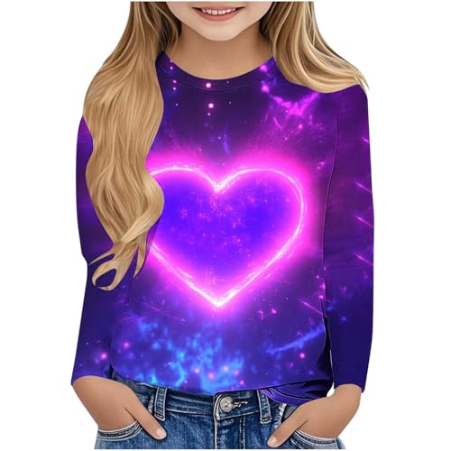 Warehouse Deals Angebote B Ware Langarmshirt Mädchen 3D Herzmuster-Druck Blusentop Kinder Farbverlauf Tops Valentinstag Pullover Modische Rundhal Bluse Frühjahr Autumn Oberteile Sportshirt 3-14 Jahre von AYSDSKI