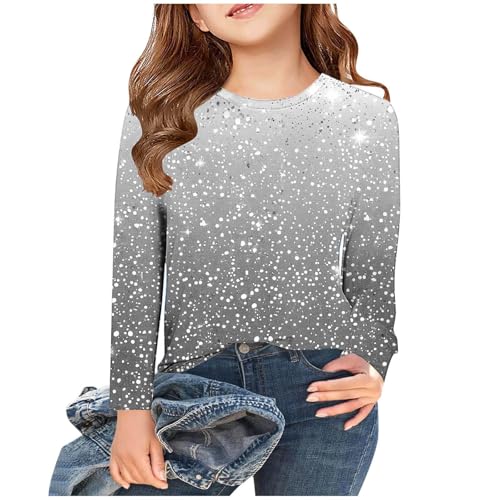 Warehouse Deals Angebote B Ware Langarmshirt Mädchen Pailletten Bedruckt Pullover Kinder Rundhal Glitzershirt Einfarbig Longsleeve Frühjahr Sommer Bluseshirt Bequem Oberteile für Party Sportshirt von AYSDSKI