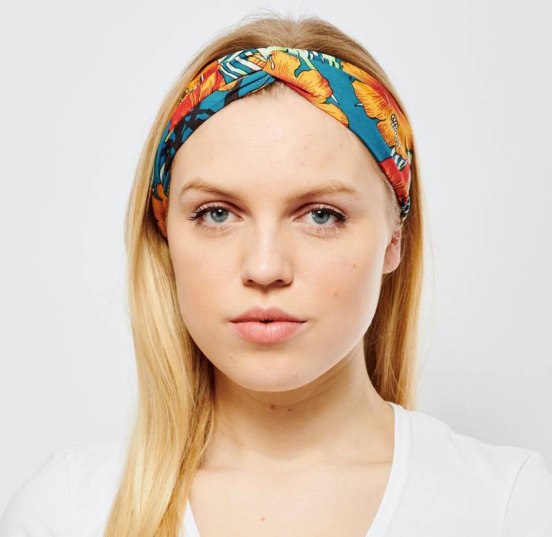 Räumungsverkauf Floral Stirnband Mädchen Oder Damen Größe Kleine Twisted Knot Hibiskus Haarband in Jade Und Orange von AYStudioUK