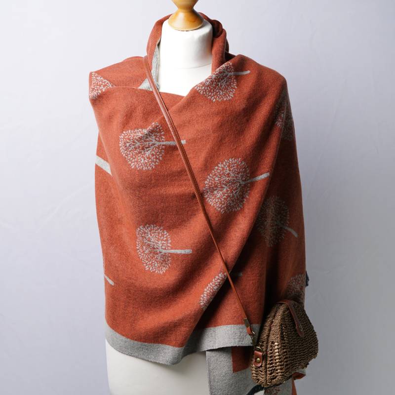 Pashmina Gebranntes Orange Grau Wrap Großer Weicher Maulbeerbaum von AYStudioUK