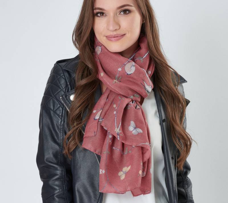 Vogel Schal Groß Altrosa Wrap Mit Specht Und Schmetterling Print von AYStudioUK