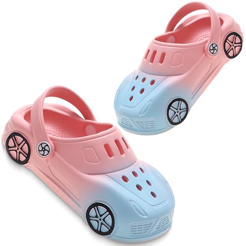 AYUEBO Unisex Kinder Clogs Jungen Mädchen Gartenschuhe Pantoffeln rutschfeste Gartenclogs Strand Gummi Hausschuhe Sommer Latschen,Auto-Rosa,EU28/29 von AYUEBO