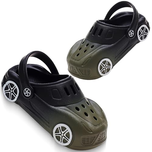 AYUEBO Unisex Kinder Clogs Jungen Mädchen Gartenschuhe Pantoffeln rutschfeste Gartenclogs Strand Gummi Hausschuhe Sommer Latschen,Auto-Schwarz,EU30/31 von AYUEBO