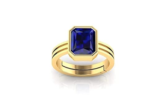 AYUSH GEMS Unbeheizter unbehandelter 18 Karat AAA+ Qualität natürlicher blauer Saphir Neelam versilbert verstellbarer Edelsteinring für Damen und Herren {Labor – zertifiziert}, versilbert, blauer von AYUSH GEMS
