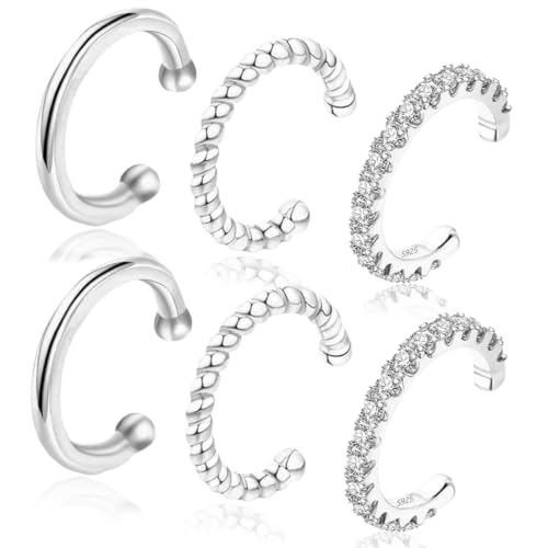 AYVRUOP 3 Paare Ear Cuff Silber Ohrmanschette Ohrringe Fake,Helix Piercings,Hypoallergene Ohrringe,Pircing Ohrringe Ohne Ohrloch Clip Ohrringe Damen Fake Helix Knorpel Wrap Earcuff von AYVRUOP