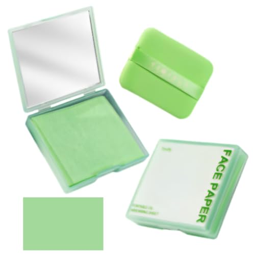 AYVRUOP 300 Pcs Löschpapier,Blotting Paper Gesicht,Oil Control Paper + 1 Spiegel + 1 Puderquaste,Grüntee Ölabsorbierende Blätter für Männer Frauen,Kontrolle Von Glanz und Sebum Für Alle Hauttypen von AYVRUOP