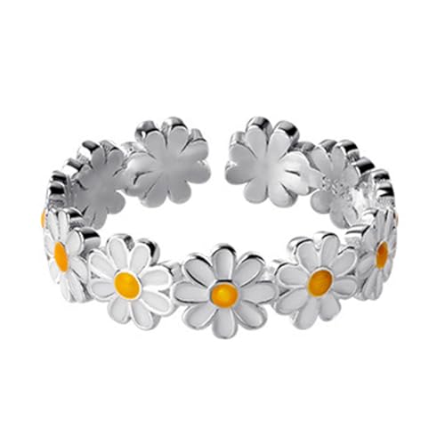 AYVRUOP Ring Damen Silber Gänseblümchen Ring Statement Ringe Blumenring Zierlicher Bandring Minimalistischer Fingerring Daumen Ringe Silber Ringe für Frauen Mädchen, 1 Stück von AYVRUOP