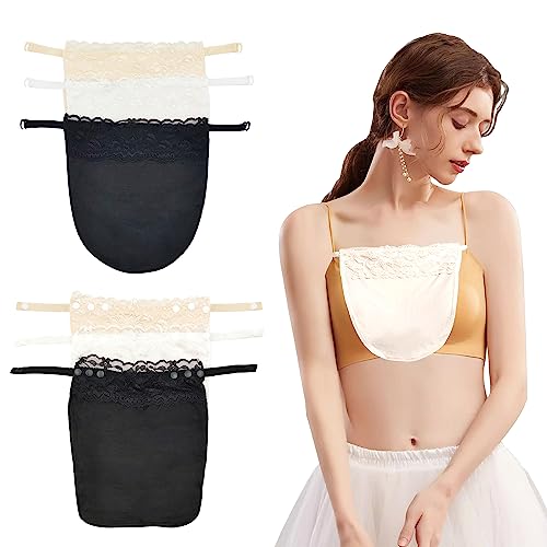 6 Stücke Lady Spitzen Clip-On-BH-Einsätze, Clip-on Mock Camisole BH Einsatz Overlay Panel Weste, 2 Stile Damen Spitze Mock Snap Anti Peep Unsichtbares Dekolleté Cover Up für Lady Privacy, 3 Farben von AYWFEY