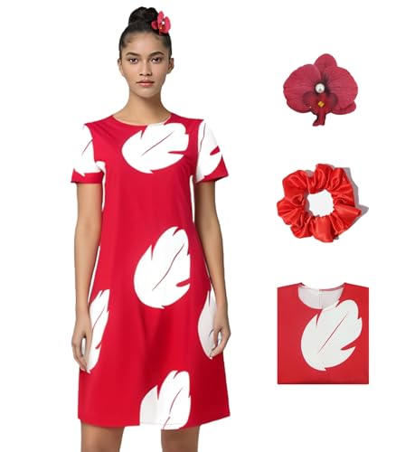 AYYOHON Frauen Hawaiian Blatt Kleid Cosplay Kostüm Rot Kurzarm Sommer Party Casual Halloween Anzug 2XL von AYYOHON