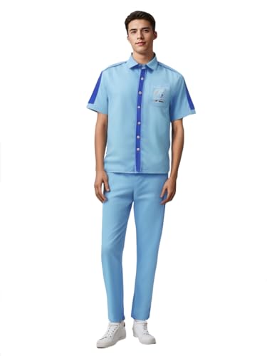 AYYOHON Steve Zissou Kostüm Life Aquatic Cosplay Outfit Herren Kurzarm Blau Uniform Hemd Hose Set für Halloween Erwachsene L von AYYOHON
