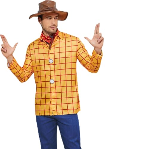 AYYOHON Woody Hemd Cowgirl Jessie Kostüm Hemd Herren Plaid Button Down Langarm Arbeit Freizeit Hemd, Woody Shirt, XL von AYYOHON