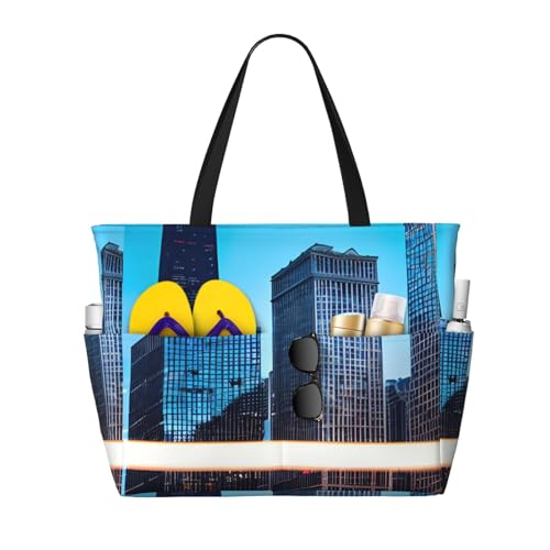 AYYQWE Chicago Reflect Print Strandtasche, stilvolle Wochenendtasche, wiederverwendbar, leicht, Fitnessstudio, Picknick, Camping, Damen und Herren von AYYQWE