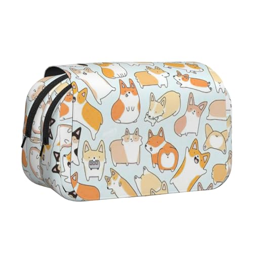 AYYQWE Corgi Federmäppchen mit Hunde-Aufdruck, leicht, stilvolle Schreibwaren, Reisen, Büro, großes Fassungsvermögen, Make-up-Kulturartikel von AYYQWE