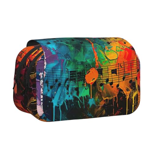 AYYQWE Farbenfrohes Federmäppchen mit Musiknoten-Druck, leicht, stilvolles Schreibwaren, Reisen, Büro, großes Fassungsvermögen, Make-up-Toiletry von AYYQWE