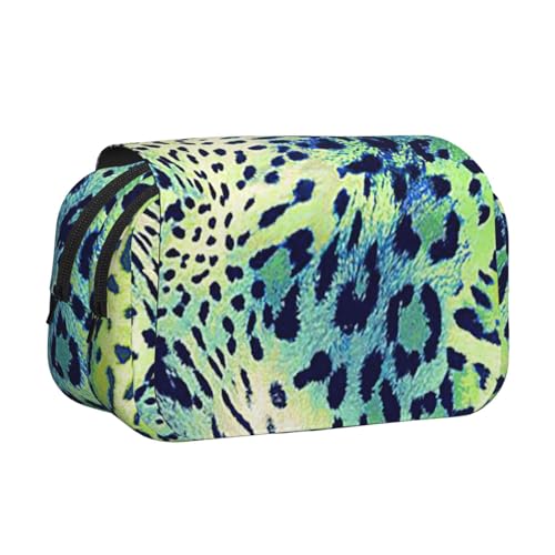 AYYQWE Federmäppchen, Leopardenmuster, leicht, stilvoll, für Reisen, Büro, großes Fassungsvermögen, Make-up, Kulturbeutel, Grün von AYYQWE