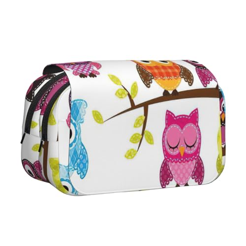 AYYQWE Federmäppchen mit Eulen auf Baumzweigen, leicht, stilvoll, für Reisen, Büro, großes Fassungsvermögen, Make-up-Kulturartikel von AYYQWE