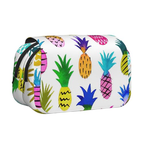 AYYQWE Federmäppchen mit Regenbogen-Ananas-Druck, leicht, stilvolle Schreibwaren, Reisen, Büro, großes Fassungsvermögen, Make-up-Kulturartikel von AYYQWE