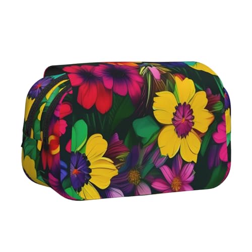 AYYQWE Federmäppchen mit Regenbogen-Blumenmuster, leicht, stilvolles Schreibwaren, Reisen, Büro, großes Fassungsvermögen, Make-up-Toiletry von AYYQWE