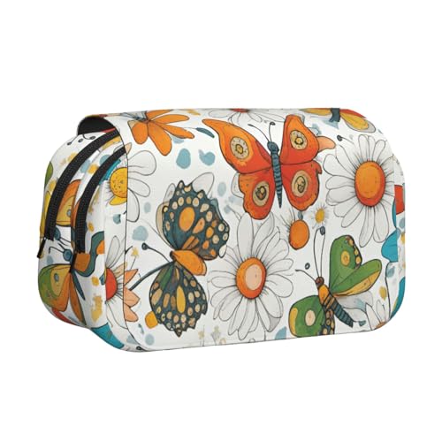 AYYQWE Federmäppchen mit Schmetterlings-Gänseblümchen-Druck, leicht, stilvolle Schreibwaren, Reisen, Büro, großes Fassungsvermögen, Make-up-Toiletry von AYYQWE
