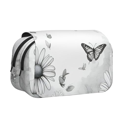 AYYQWE Federmäppchen mit Schmetterlings-Gänseblümchen-Druck, leicht, stilvolle Schreibwaren, Reisen, Büro, großes Fassungsvermögen, Make-up-Toiletry von AYYQWE